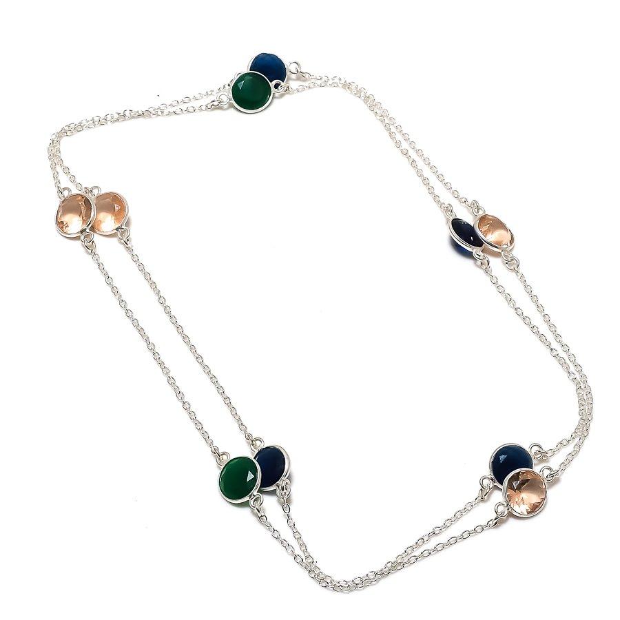 Natural Morganite, Spinel Gemstone 925 Sterling Silver Jewelry Necklace 36" g8M93