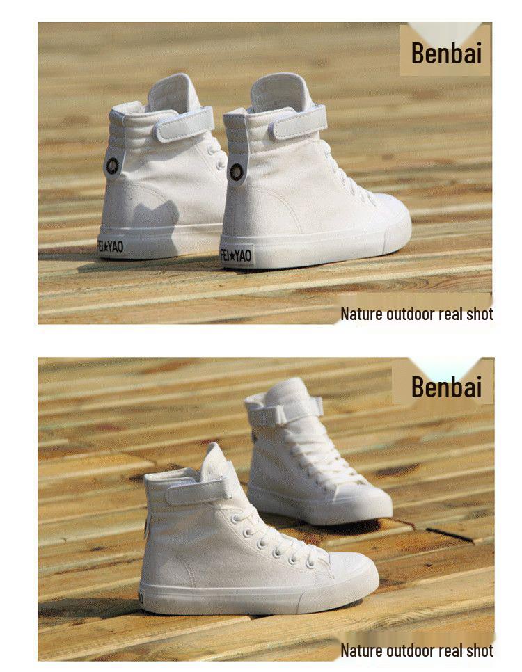 Korean Style Women's High-Top Canvas Shoes - Versatile & Trendy Heightening Sneakers