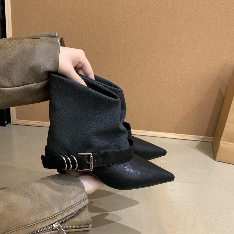 

Medium heel short boots women s new autumn and winter single boots belt buckle fashion temperament pointed high heels 40 чорний