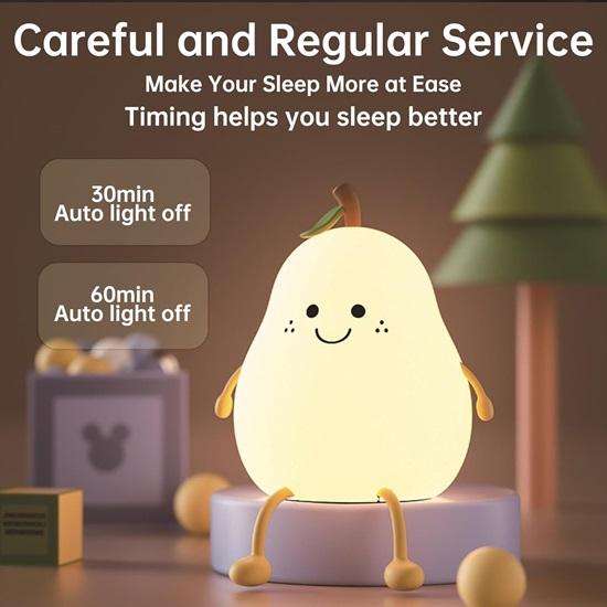 Rechargeable Silicone Pear Night Lamp, Touch Control Color-Changing LED Light with 7 Colors, , Ideal Baby Gift (Warm White)