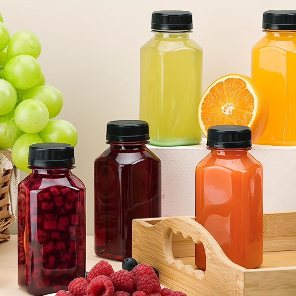 6pcs Reusable Transparent Plastic Juice Bottles with Lids, For Beverages, Smoothies, Milkshakes, Fridge Storage Containers