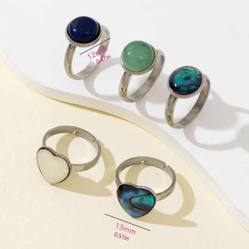 Stylish Adjustable Ring With Real Shell Inlay Sturdy Alloy Band Finger Accessory Perfect For Daily Wear And Gifts