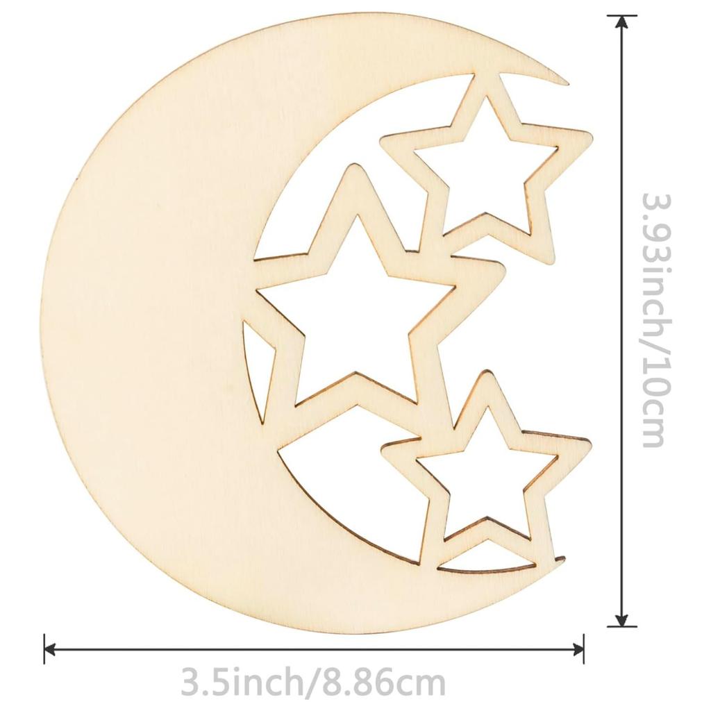 10pcs Wooden Moon and Star, Eid Decorations, Gurbani Festival Decorations, Wooden Gift Packaging Tags, DIY Crafts, Handicrafts
