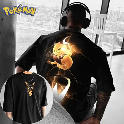 Pokémon Anime Raichu Creative Printed T-shirt Cotton Men's and Women's New Summer Loose Casual Harajuku Short Sleeve Top