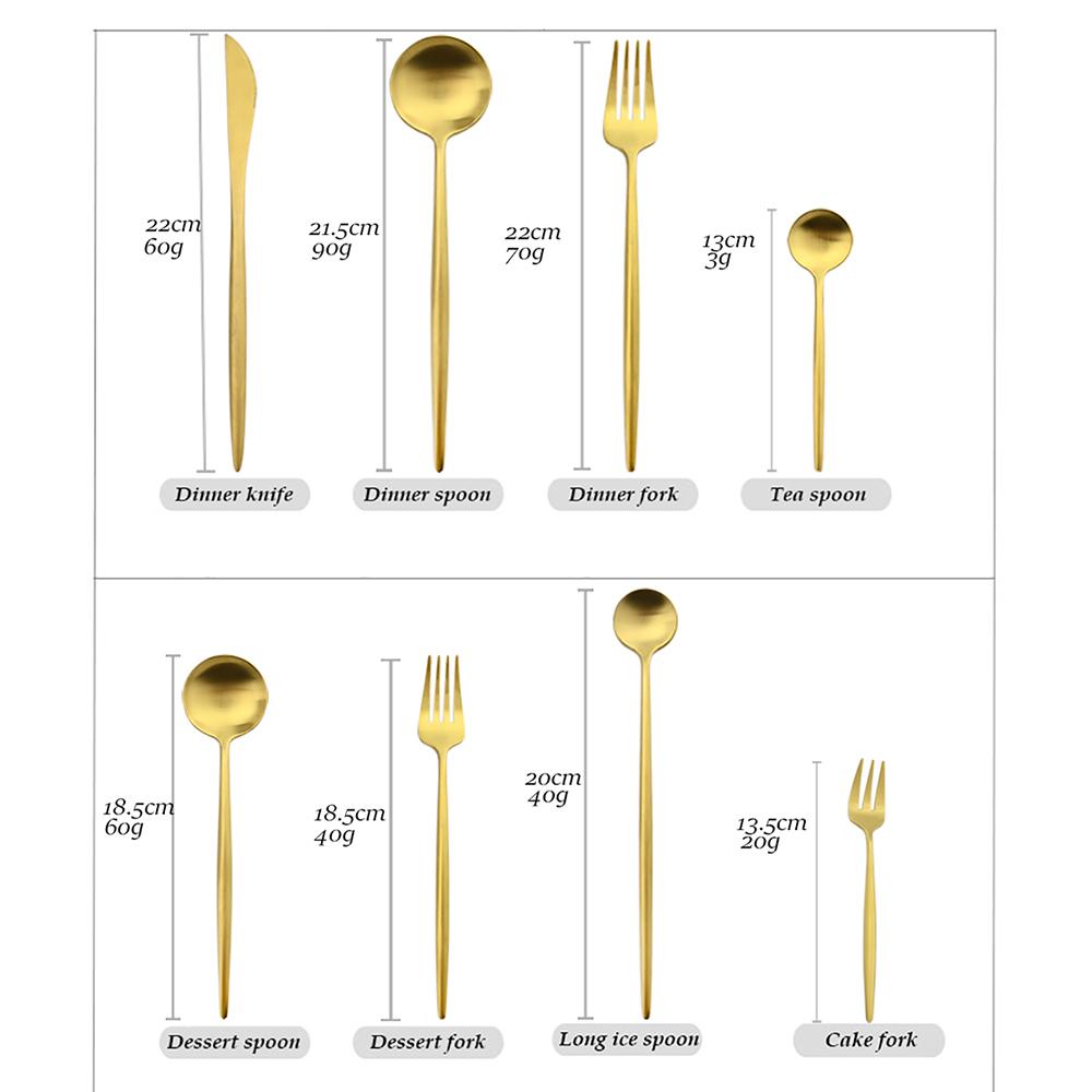 304 paslanmaz çelik yemek takımı seti altın mat parlatma çatal bıçak kaşık seti salata çatalı kaşık çay kaşığı tatlı çatal sofra