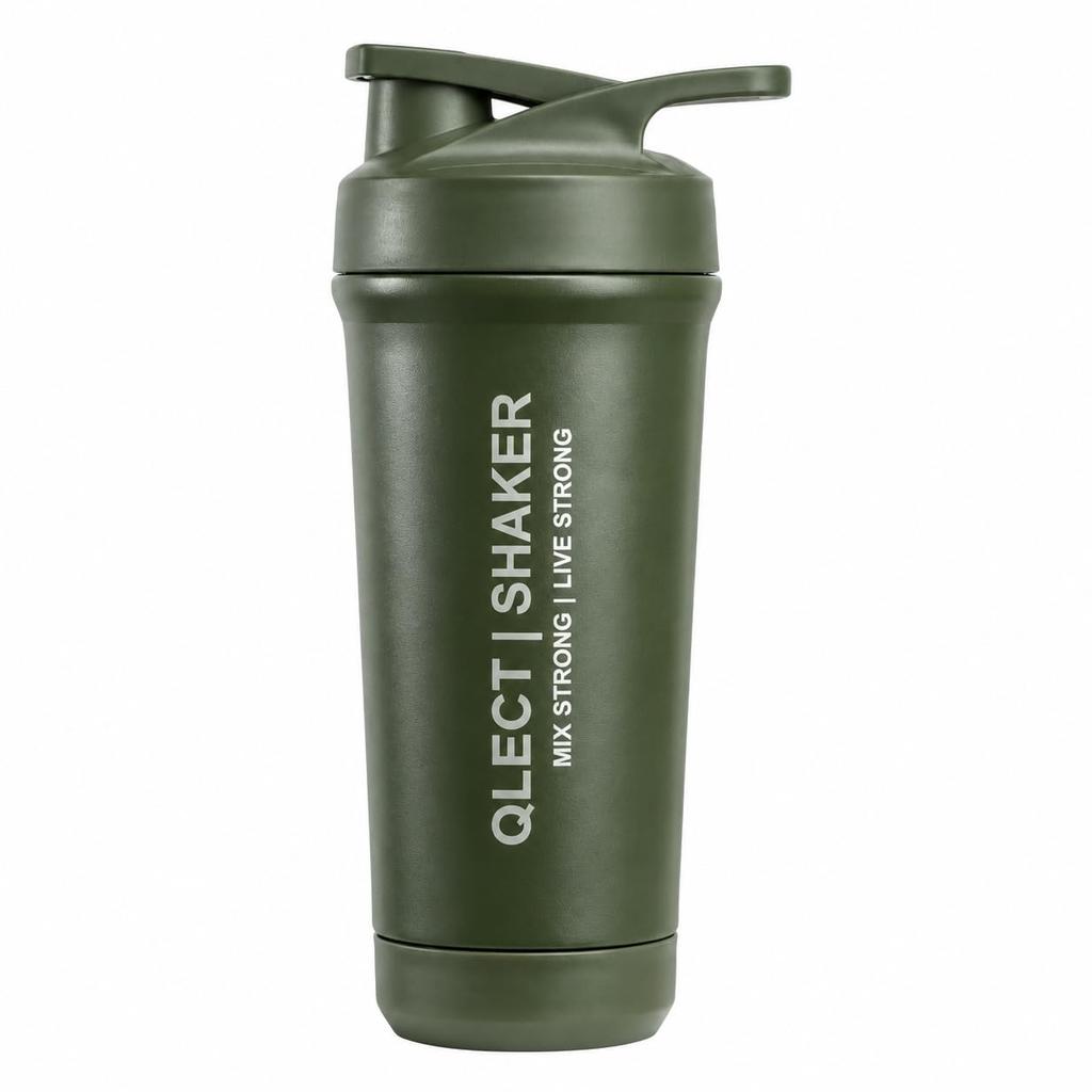 QLECT Stainless Steel Grade 304 Protein Shaker Bottle for Gym | Mixer Agitator | Leak Proof | 2 way Opening & Clenaing | 2 Openings Wide Mouth & Fl