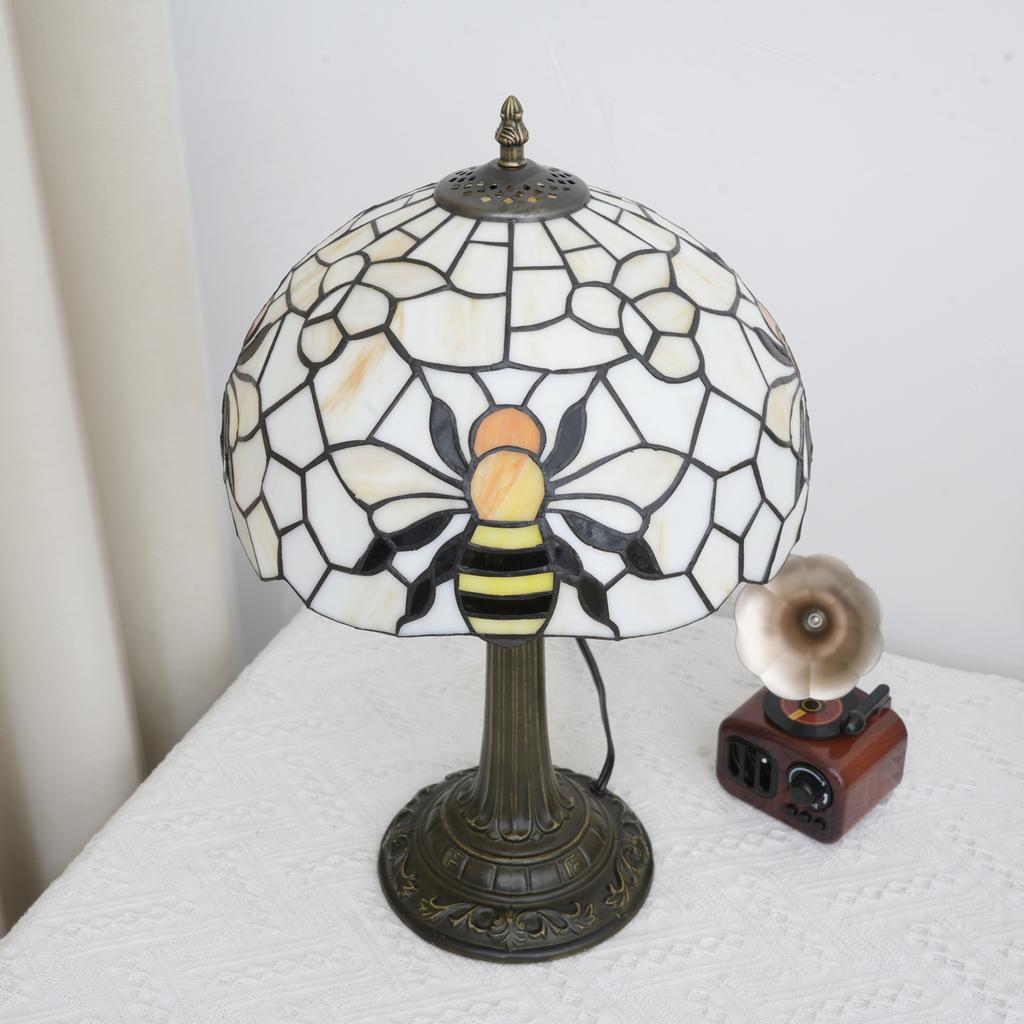12-Inch Stained Glass Table Lamp with Bee Wave Shell Lampshade Decorative Lighting for Home Office desk lamps
