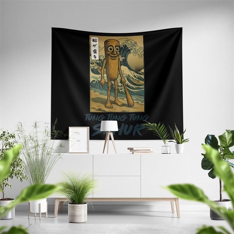 Aertemisi Tung Tung Tung Sahur Ukiyoe Japanese Style Tapestry Wall Hanging Art for Bedroom Living Room College Dorm Party