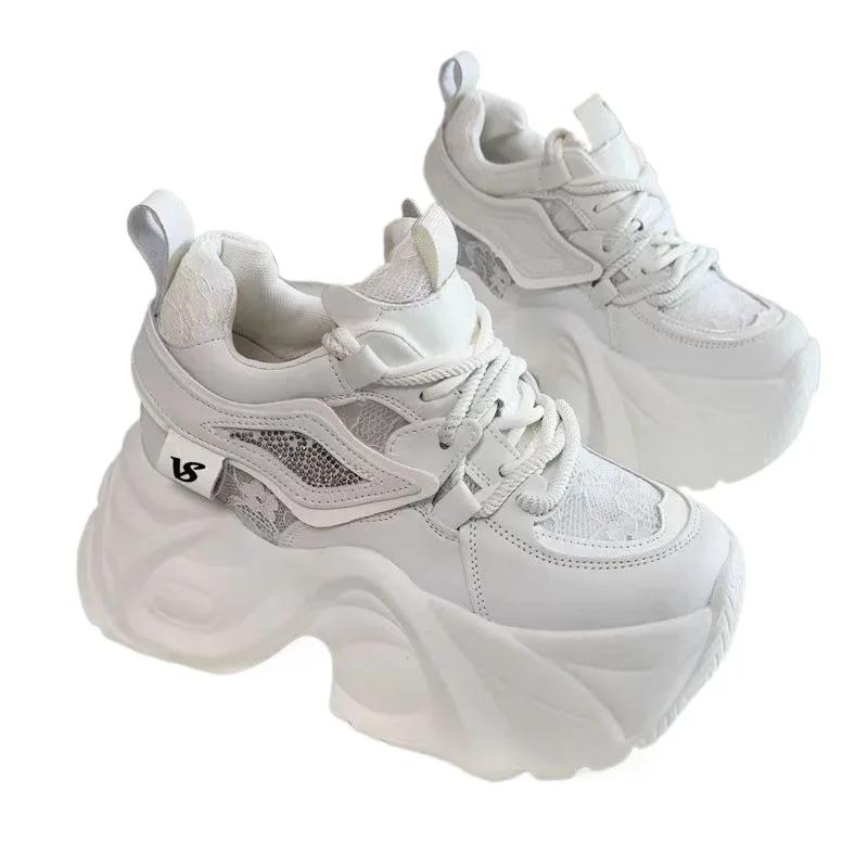 Ladies Shoes 2025 Front Lace-up Luxury Woman Sneakers Fashion Round Toe Platform Best Seller High Heels Outdoor Casual Sneaker