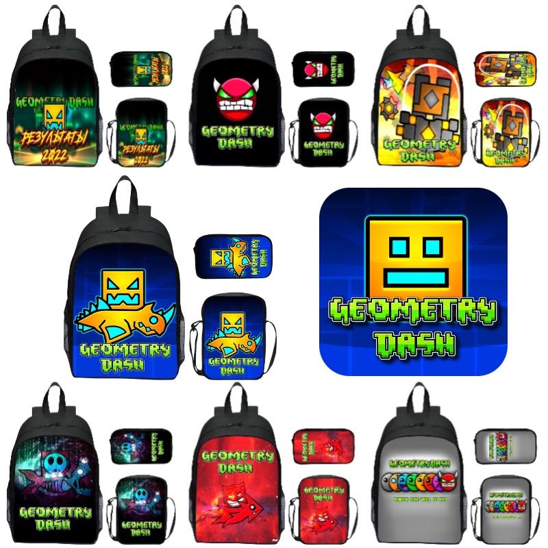 16-inch Children's Backpack Set Geometric Dash Durable Shockproof And Lightweight