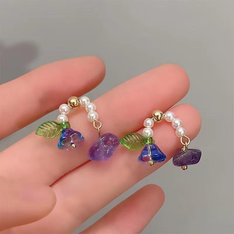 Koreanische Silbernadel Kristallperlen Tulpenblumen Ohrringe - Elegant, Schlichtes Design für Frauen