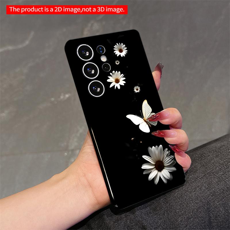2DFlat Samsung phone case White Flowers and Butterfly Applicable to Galaxy S23 S24 S25ULTRA S26 A12 A14 A15 A16 A54 A55