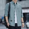 Cotton Shirt Men's Seven Quarter Sleeved Short Sleeved Cotton Workwear Solid Color Loose Handsome Mid Sleeved Shirt