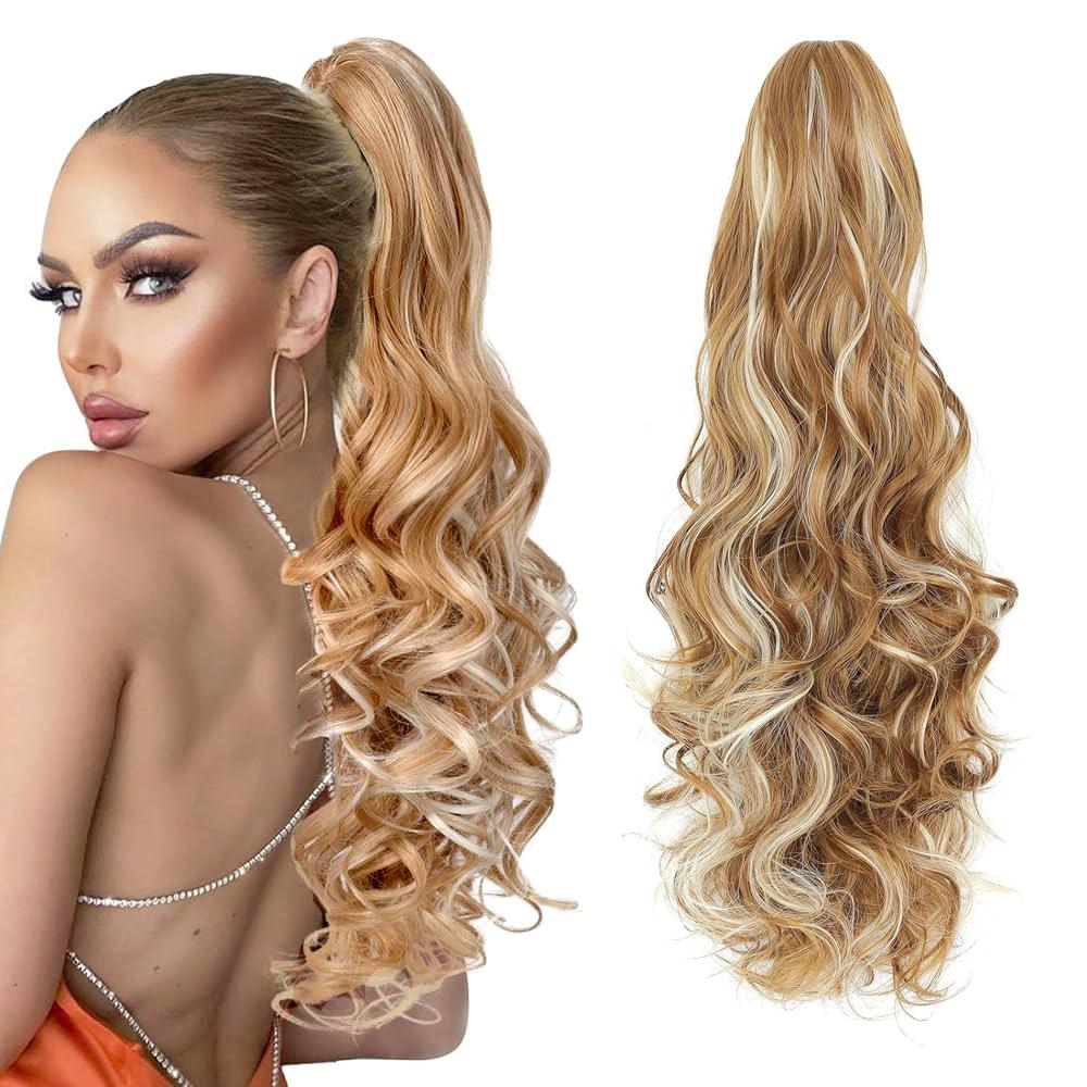 

Women s ponytail fluffy invisible curly long hair wavy wig clip