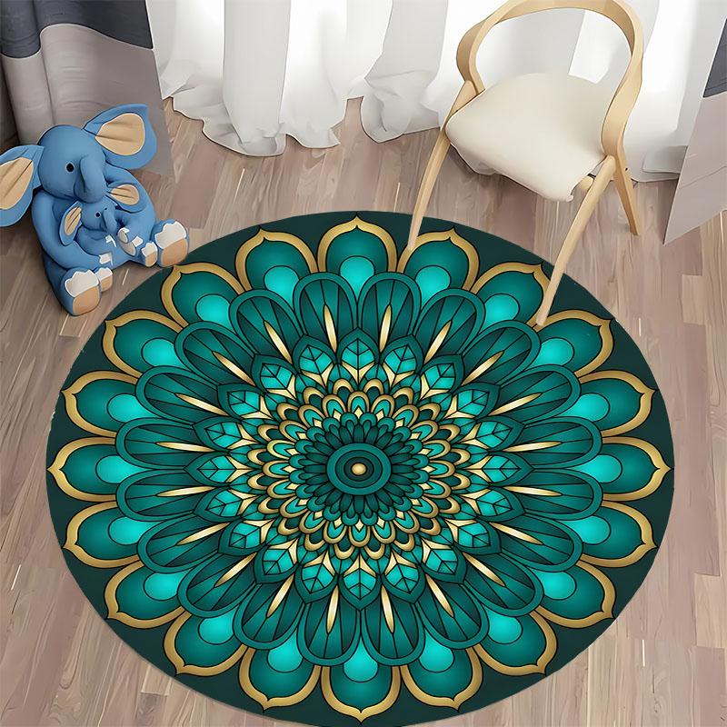 Elegant Mandala Design Round Rug for Meditation Spaces Round Carpet for Home Sofa Bedroom, Gift