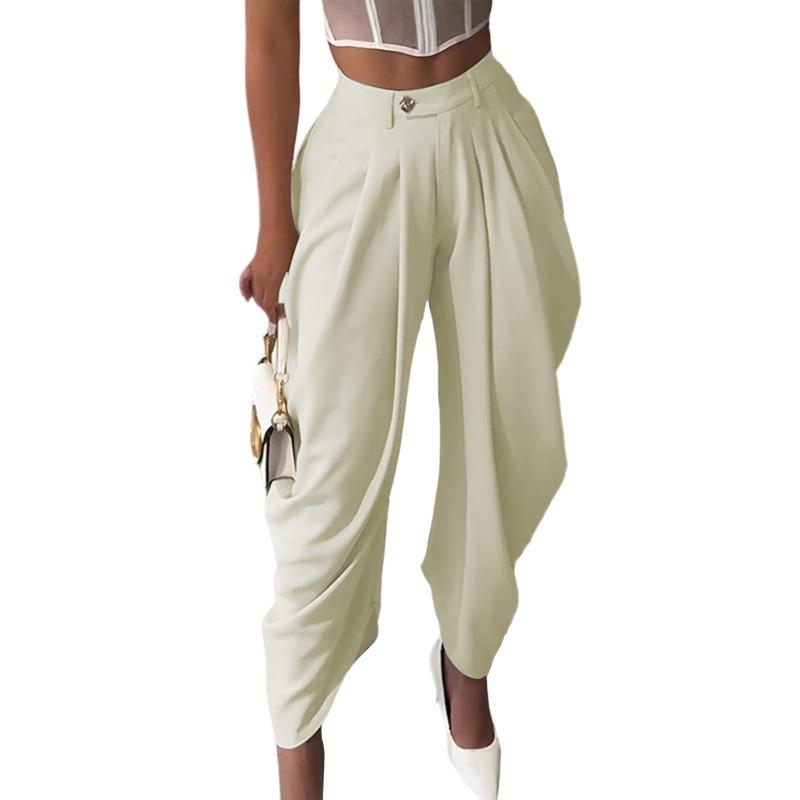 Mid Waist Women's Cargo Harem Sweat Pants with Ruched Casual Street Style Trousers Office Ladies Work Trousers