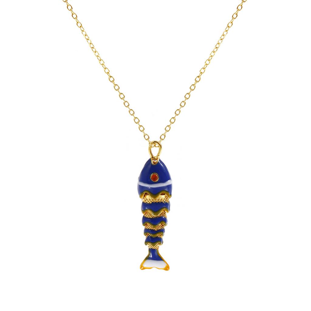 3D Ruchomy Wisiorek Ryba Naszyjnik Pozłacany 18K Łańcuszek Typu Link Mosiądz 46cm + 6cm Dla Kobiet Emaliowana Biżuteria Oceaniczna Prezent