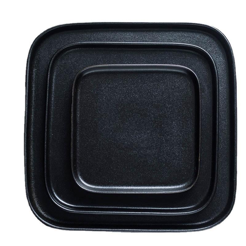 Japanese Black Frosted Steak Plate Creative Square Plate Restaurant Western Pasta Plate Commercial Ceramic Dish