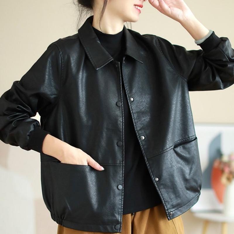 Fashionable PU Leather Jacket for Women - Casual Loose Fit for Spring & Autumn 2025