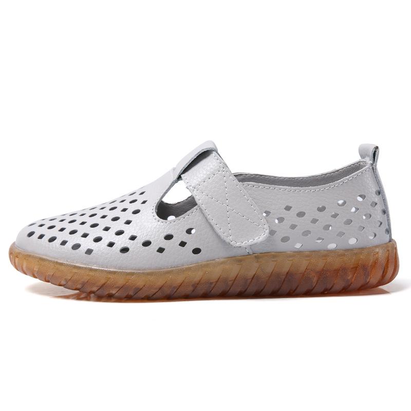 Fashion Women's Mother Female Genuine Leather White Shoes Sandals Loafers Moccasins Hook Loop Outdoor Cool Beach Summer Hollow