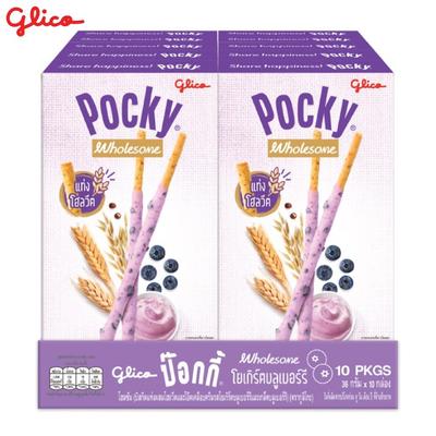 Glico Pocky Wholesome Blueberry Yoghurt, Bastoncino di Biscotto Ricoperto di Yogurt ai Mirtilli, 36 gx 10 pz - Snack Tailandese