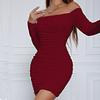 2026 Women's Autumn/Spring One-Shoulder Ruched Bodycon Dress - European & American Style