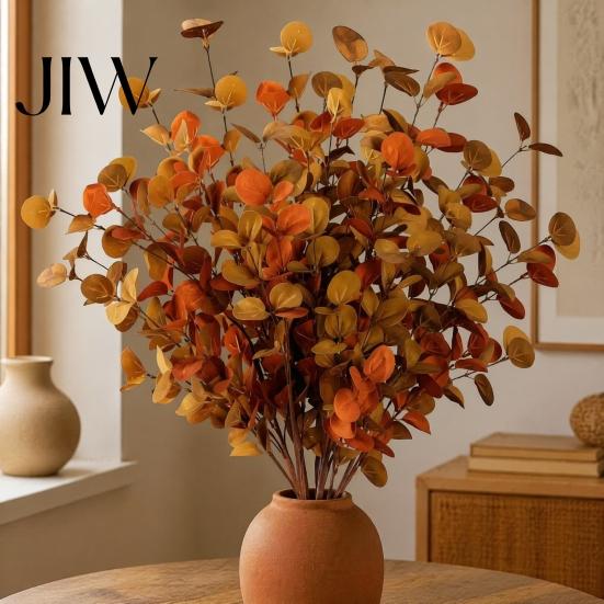 Thanksgiving Harvest Home Decor Fall Eucalyptus Stems, Artificial Leaves, Fake Greenery Branches, Season Foliage Flowers for Wedding Centerpiece