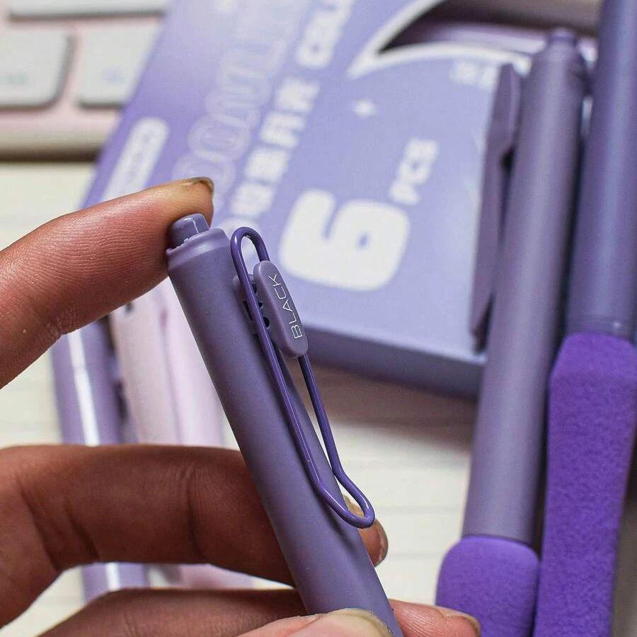 6 ks/sada 0,5mm zasouvací gelové pero, Kawaii papírnictví, Roztomilá pera, Černá gelová pera, Estetická pera, Školní potřeby