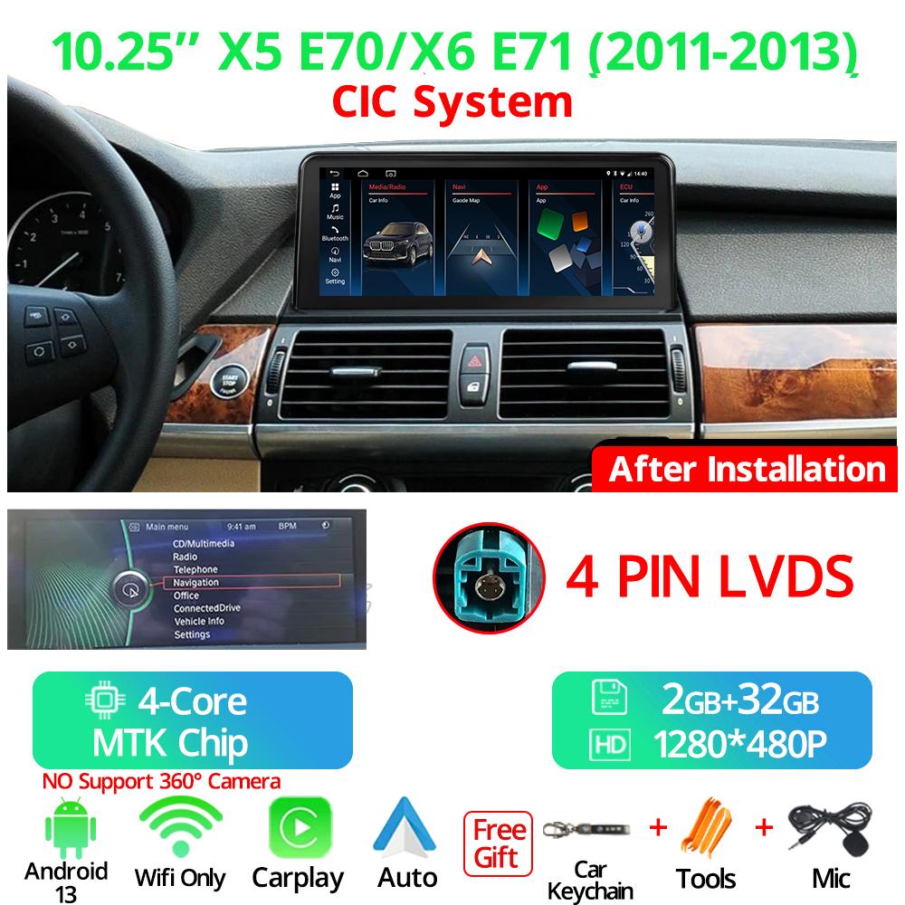 10.25" Wireless Carplay Car Radio For BMW X5 E70 X6 E71 LHD 2008-2013 CCC CIC System Android 13 GPS Multimedia  Player FM BT