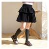 Girls Velvet Cake Skirt High Waist Tiered Ruffle Mini Skirt Sweet Style for Fall Winter Daily Wear 4-10Y Black