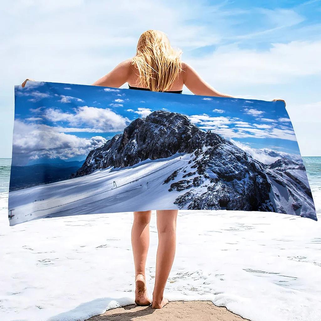 Microfiber Beach Towel Quick Dry,Snow Mountains Lightweight Travel Towel for Swimmers, Sand Free Camping Towel, Beach Towels