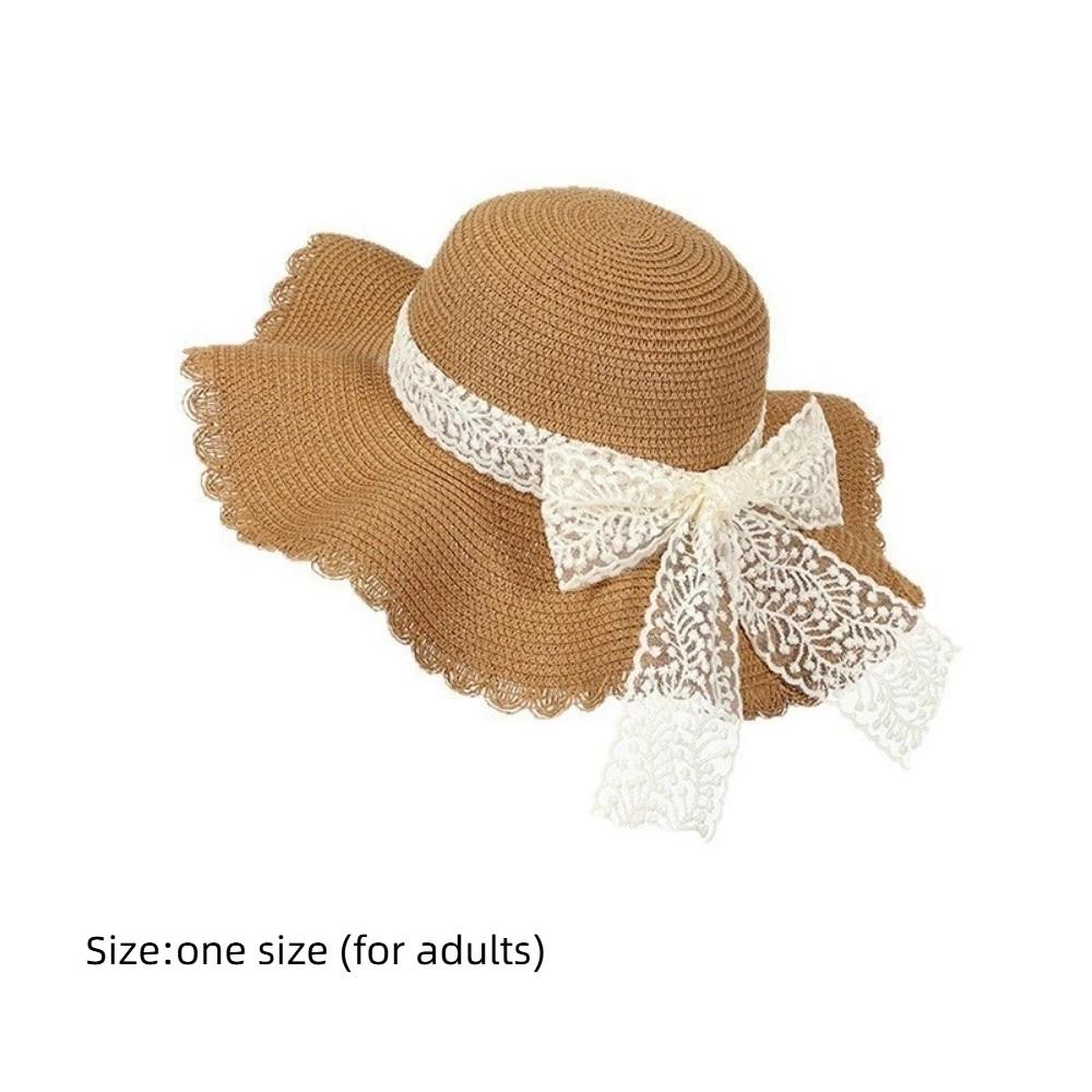 New Lace Ruffle Summer Straw Hat Solid Color Bowknot Sun Protection Hat Wide Brim Woven Straw Fisherman Cap Beach