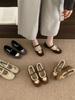 French sequined one-word buckle with velvet Mary Jane single shoes women's 2025 autumn and winter new lamb wool flat-soled ballet shoes