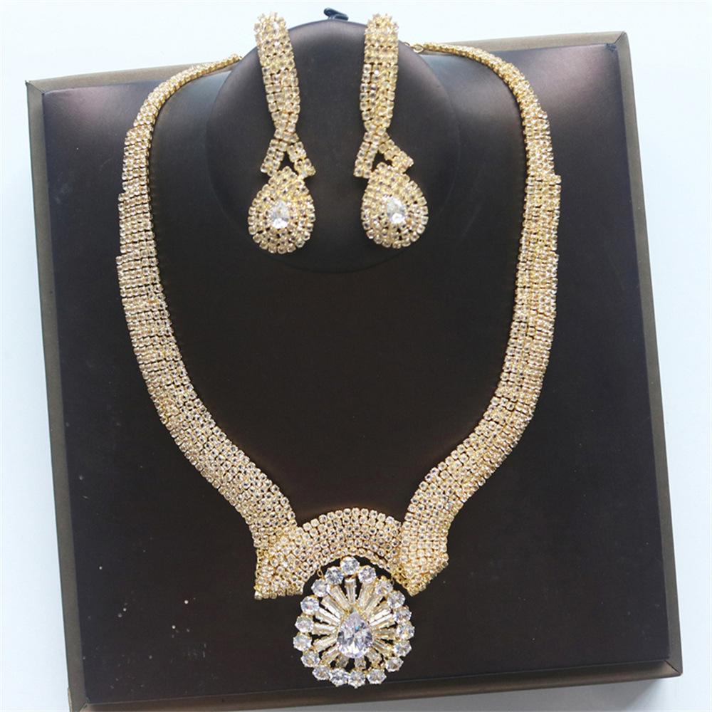 Exquisite Shiny Diamond Necklace Earrings Jewelry Set, Banquet Party Luxury Ladies Super Flash Jewelry Accessories
