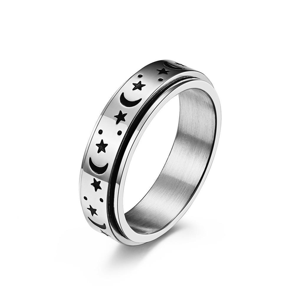 

MKENDN Stylish Titanium Spinner Ring with Moon and Star Design Rotatable Durable Stainless Steel Ring for Men Gifts 12