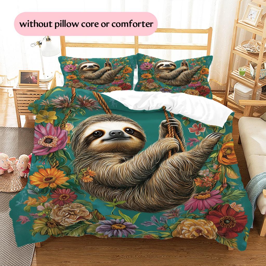 Jungle Sloth Pattern Bedding Quilt Set  Home Decoration  Gift (1 * Duvet Cover + 2 * Pillowcase  Without Core)
