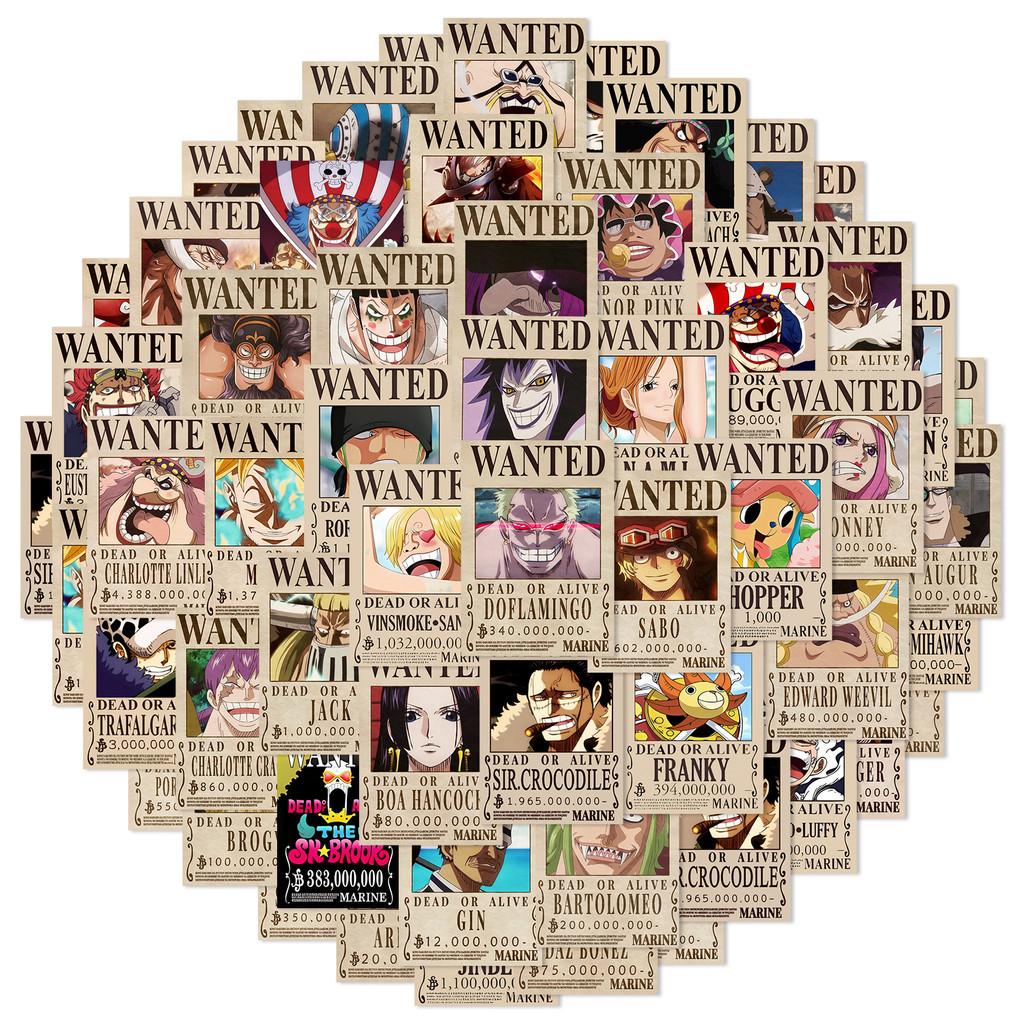 One 50pcs Piece Luffy Zoro Sticker Pirates Wanted Poster Waterproof Laptop Decal