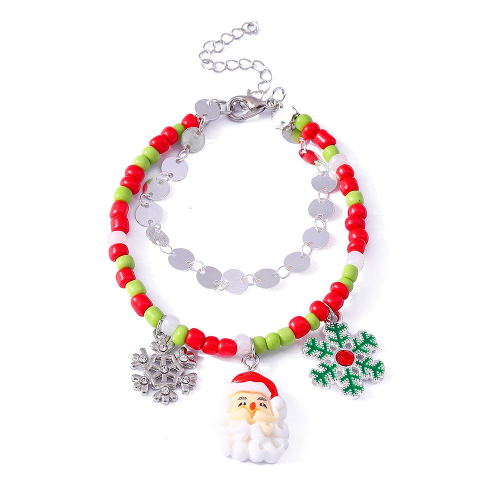 European & American Holiday Snowflake Santa Claus Beaded Bracelet