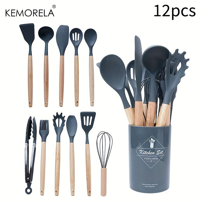 

12PCS Silicone Kitchen Utensil Set with Wooden Handles Include Spatula, Spoon, Whisk, Whisking Pad, Heat Resistant, Durable