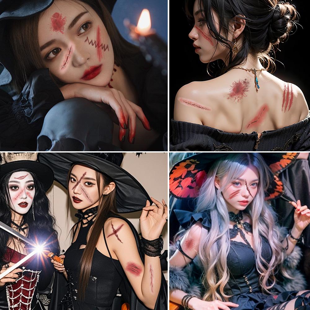 10 arkuszy Halloweenowe naklejki tatuaże blizny na ramię, twarz, ciało, tymczasowe, wodoodporne, fałszywe naklejki tatuaże, kreatywne prezenty festiwalowe dla dzieci