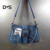 Grunge Hobo Bag Denim Shoulder Bag Underarm Bag Vintage Crossbody Bag Casual Handbag for Women Girls Daily Outings Street