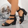 Fashion 2025 New Solid-color Suede Waterproof Platform, Toe-exposed Thick-heeled High Heels, Party Fashion, Large-sized Sandals