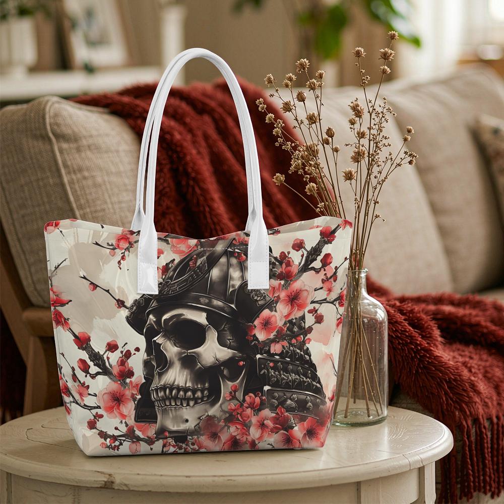 Japanese Style Skull Cherry Blossom Portable Casual Tote Bag