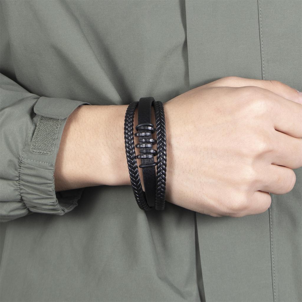 Vintage Alloy Magnetic Clasp Men's Multi-Layer Leather Bracelet Fashion Accessories