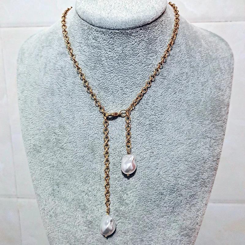 Women Fashion Simple Personalized Necklace Baroque Pearl Pendent Necklace New Design Jewelry Gift