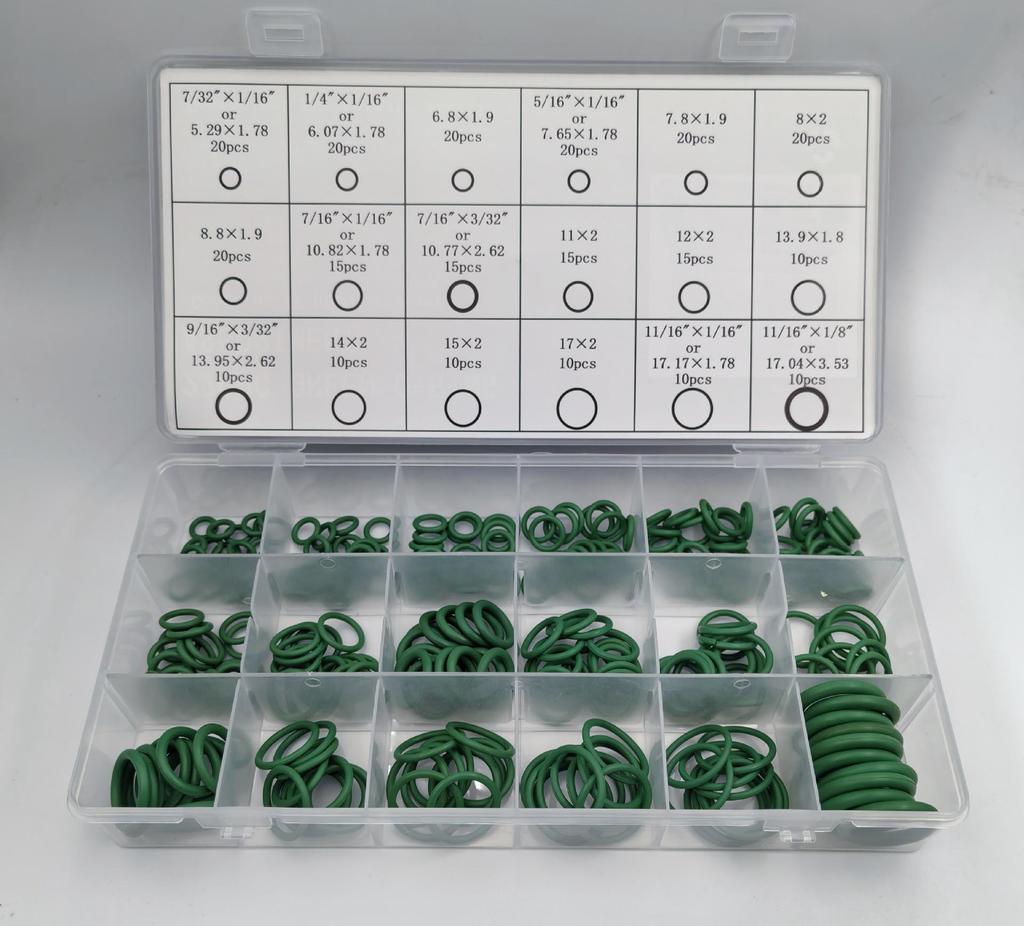270-Piece Green O-Ring Set & 225-Piece Purple O-Ring Set for Car AC Repair - Waterproof