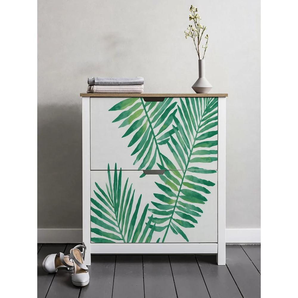 Vinyl Self Adhesive Contact Paper Tropical Palm Peel and Stick Wallpaper Removable Green White Walpaper for Kidroom Home Decor