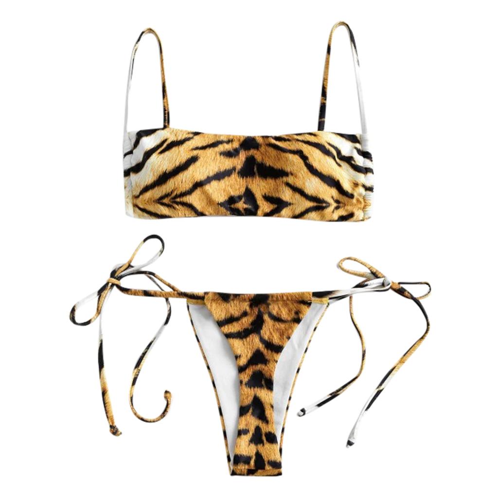 Women Leopard Print High Waist Two Bikini Swimwear Swimsuit Beachwear
