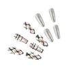 Glittering Christmas Elk Design Press On Nails Long Square Acrylic False Nails With Stripes Pattern 24Pcs Set Nail Art