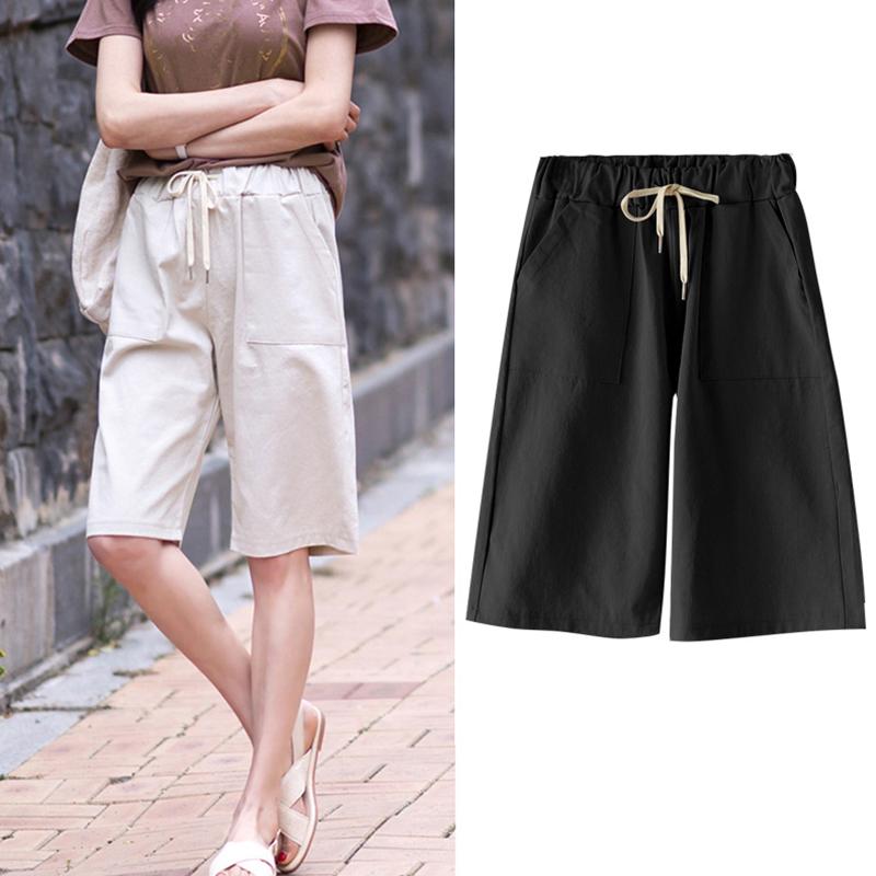 Pantaloni Scurți Femei Vară Ușori cu Talie Înaltă cu Picior Larg Casual Lungime Medie Picior Drept Mărimi Mari Talie Elastică Pantaloni Treisfert pentru Femei